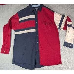 Wrangler Western Shirt Mens Extra Large Tall Red White Blue Cowboy Shirt